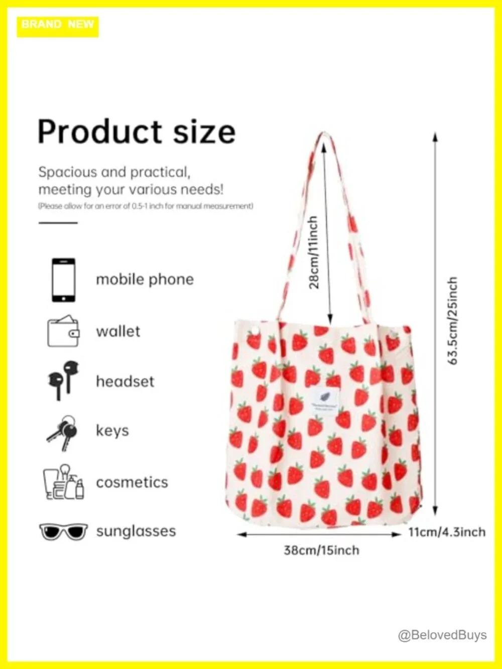 Large Capacity Corduroy Tote Bag with Inner Pockets